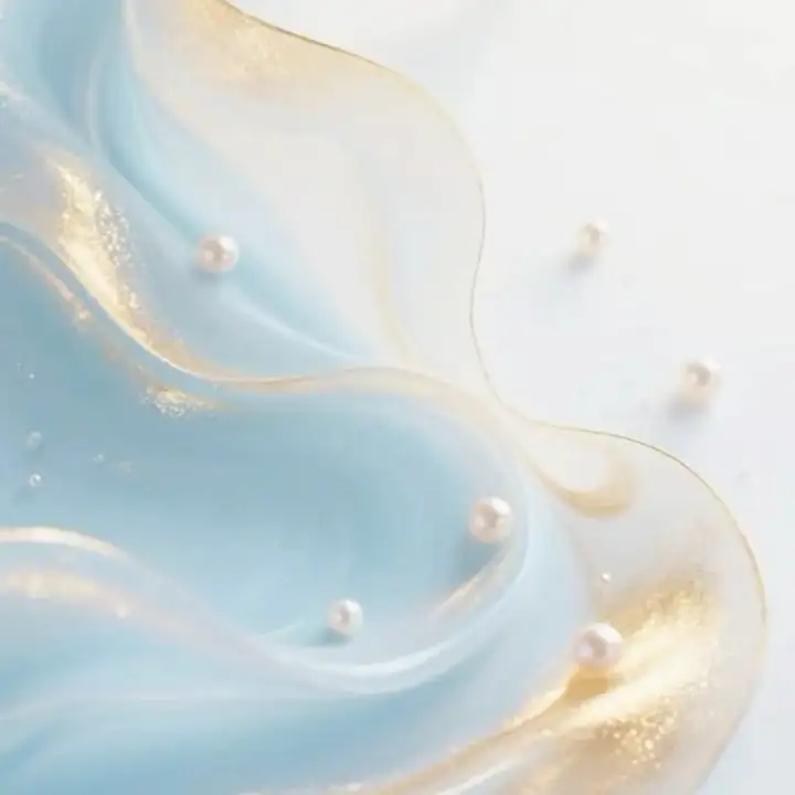 Pale blue and gold swirls in a marbled surface