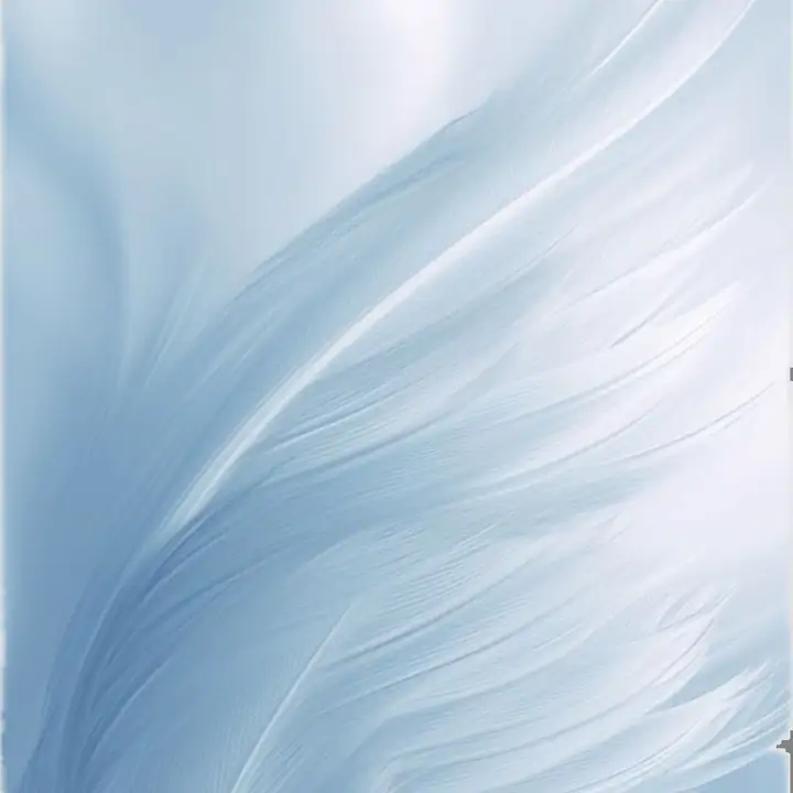 A single pale feather against blue-white light