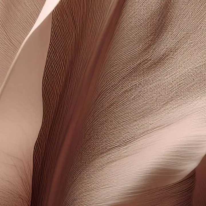 Fine copper-coloured pleats catching low light