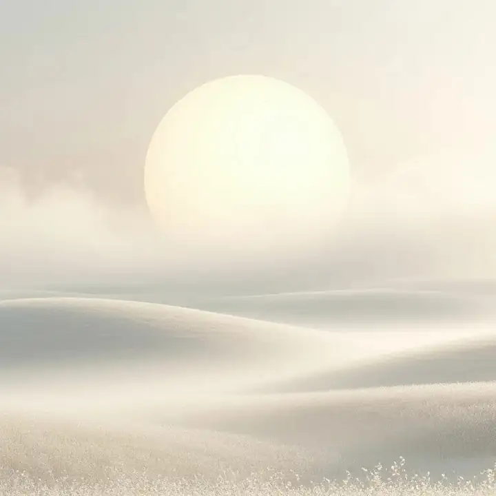 A pale dune under a low, hazy sun