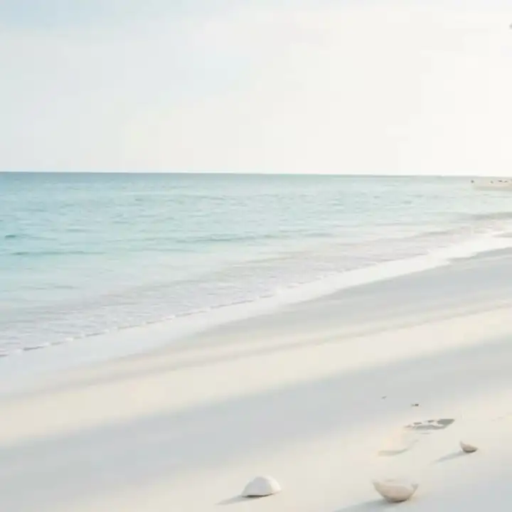 An empty pale beach meeting still water
