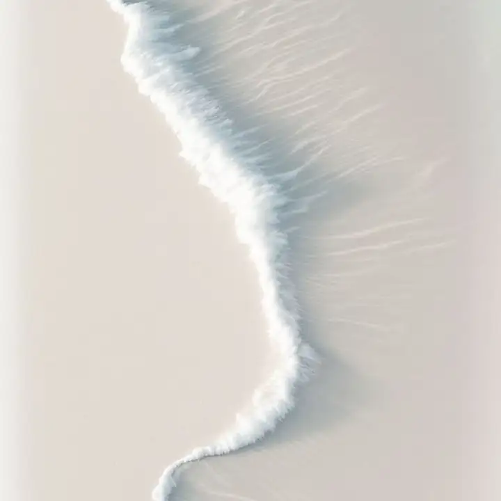The thin edge of foam reaching pale sand