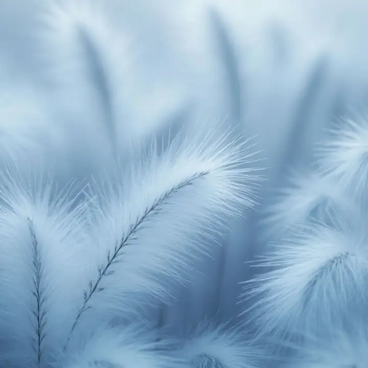 Feathered frost in cold blue light