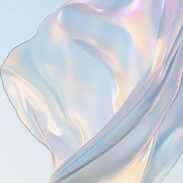 A sheet of iridescent silk lifting at one corner