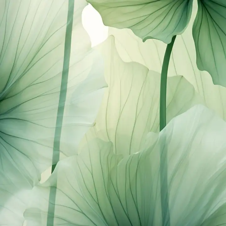 Backlit lotus leaves with visible veins