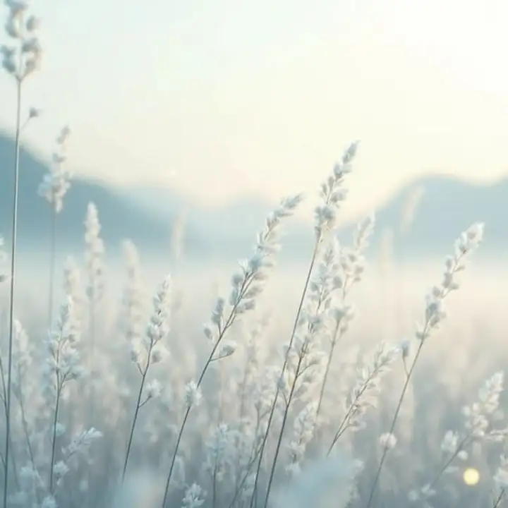 Pale grasses standing still in morning light
